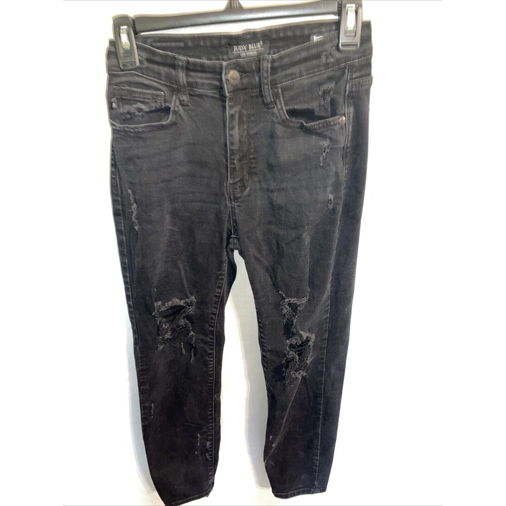 Judy Blue Women’s Boyfriend Fit Jeans Sz 1/25 25x28 Black Distressed Streetwear